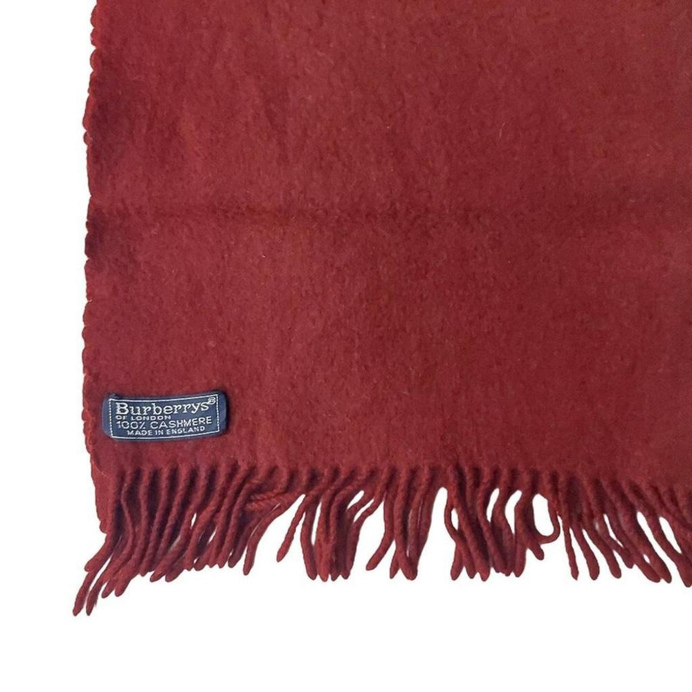 Vintage Burberry Solid Burgundy Embroidered Prorsum Logo 100% Cashmere Scarf